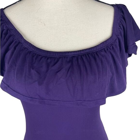 Trendyland purple sleeveless ruffled bodycon bodysuit sz S - Picture 4 of 8
